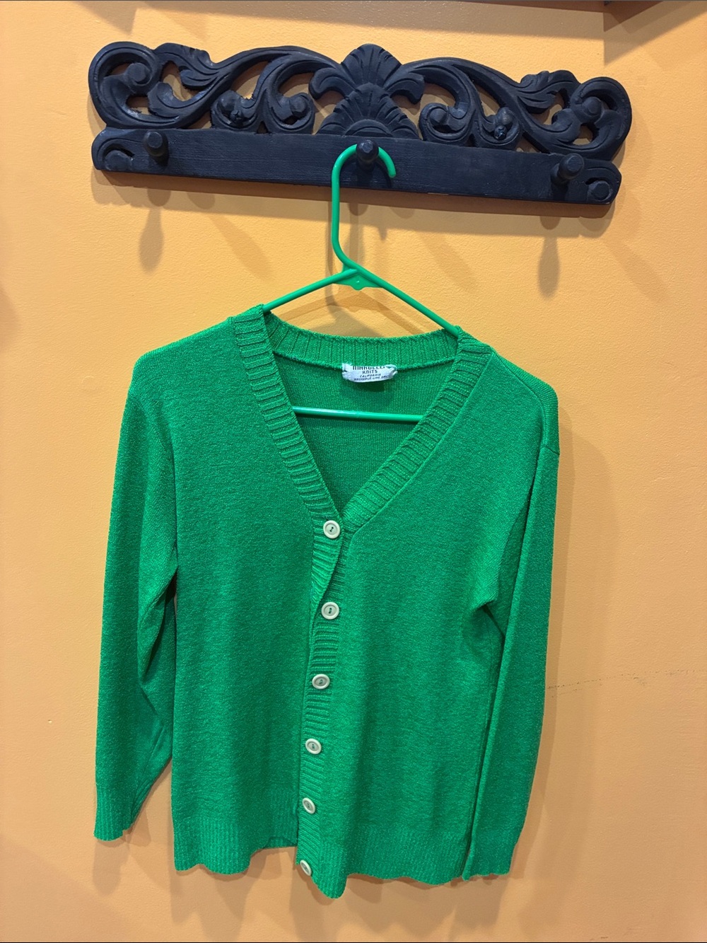 Vintage Vibrant Green V-Neck Button Cardigan